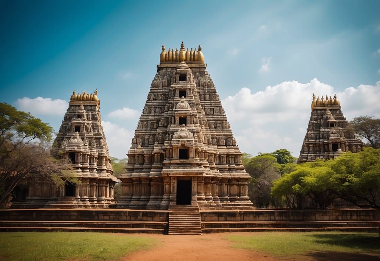 Vibrant Tamilnadu tourism scene with lush green landscapes, ancient temples, and colorful cultural festivals